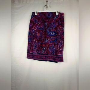 Talbots Purple/Blue Paisley Print Knit Pencil Skirt Size 12